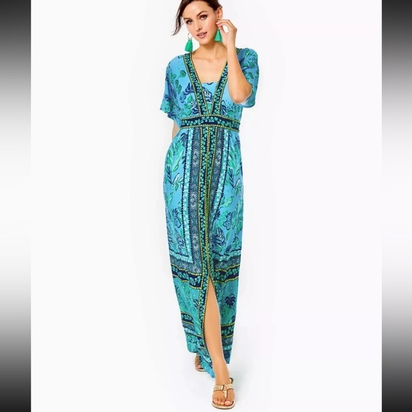 Lilly Pulitzer Ilia Maxi Dress Size 00 Blue Seabreeze Plant One On You NWOT - Picture 15 of 15